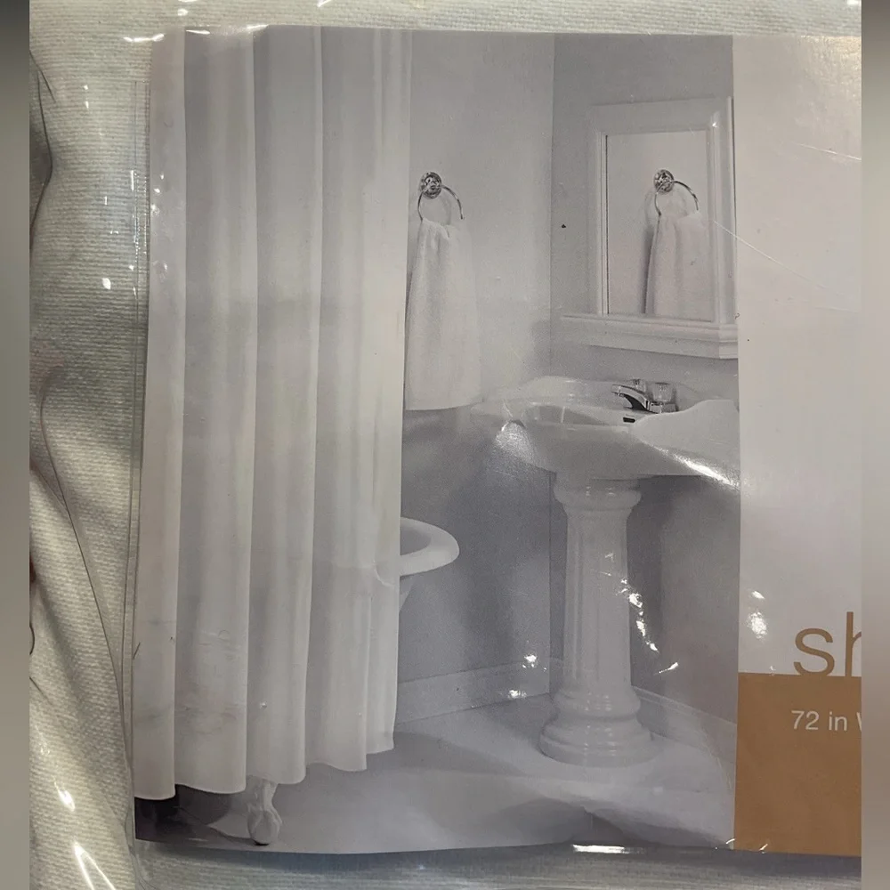 WHITE COTTON SHOWER CURTAIN WITH GROMMETS 2007 ROOM ESSENTIALS THICK 100% COTTON